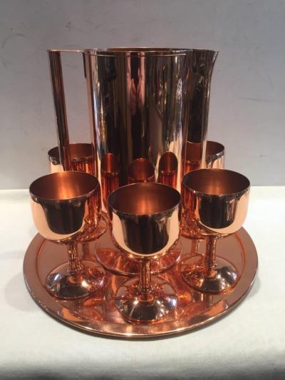 Norman Bel Geddes Norman Bel Geddes Copper Art Deco Cocktail or Drinks Set