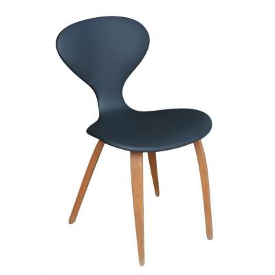 Norman Cherner Pair of Vintage Norman Cherner Plycraft Wood Leather Chairs