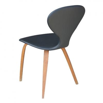 Norman Cherner Pair of Vintage Norman Cherner Plycraft Wood Leather Chairs