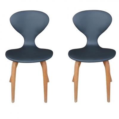 Norman Cherner Pair of Vintage Norman Cherner Plycraft Wood Leather Chairs