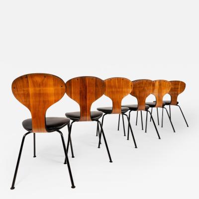 Norman Cherner Rare Set of Six 6 Bentwood Dining w Metal Bases Chairs by Norman Cherner