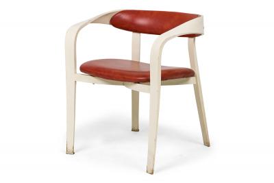 Norman Cherner Set of 5 Norman Cherner For Plycraft Plywood and Orange Vinyl Dining Chairs