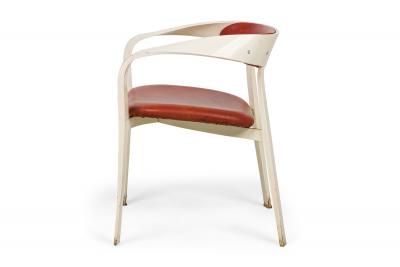 Norman Cherner Set of 5 Norman Cherner For Plycraft Plywood and Orange Vinyl Dining Chairs