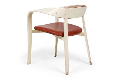 Norman Cherner Set of 5 Norman Cherner For Plycraft Plywood and Orange Vinyl Dining Chairs