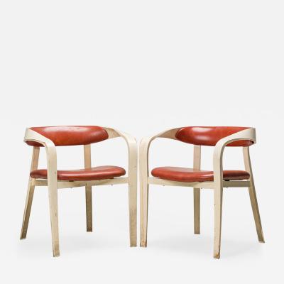 Norman Cherner Set of 5 Norman Cherner For Plycraft Plywood and Orange Vinyl Dining Chairs