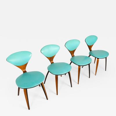 Norman Cherner Set of Four 4 Dining Chairs by Norman Cherner for Plycraft in Teal Fabric USA