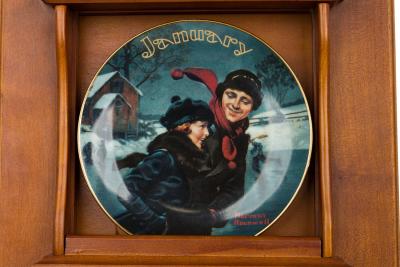 Norman Rockwell American Mid Century Porcelain Plate and Tile Wooden Wall Calend