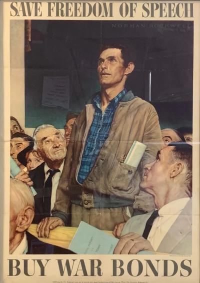 Norman Rockwell Save Freedom of Speech Buy War Bonds Vintage WWII Poster by Norman Rockwell