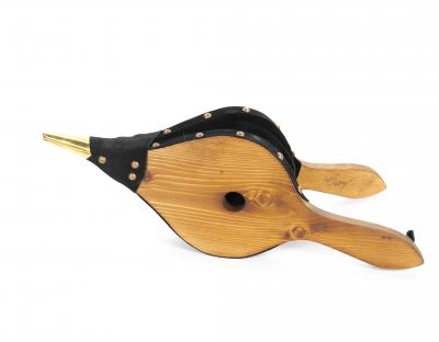 North American Hand Carved Brass Wood Fireplace Bellows Tool