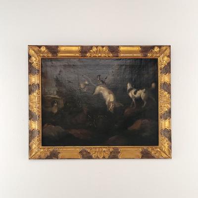 Northern Dutch School Painting of a Man with Dogs circa 1650