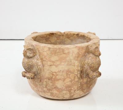 Northern Italian 17th Century Marble Mortar with Carved Owl Decoration
