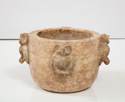 Northern Italian 17th Century Marble Mortar with Carved Owl Decoration