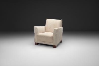 Norwegian Armchair in White Ponyskin Norway 1930s