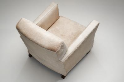 Norwegian Armchair in White Ponyskin Norway 1930s