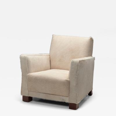 Norwegian Armchair in White Ponyskin Norway 1930s
