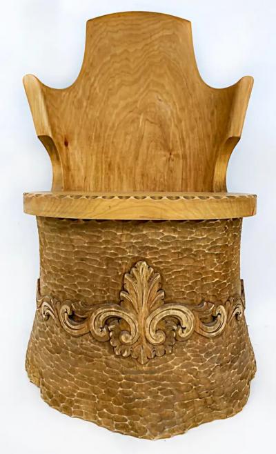 Norwegian Carved Kubbestol Chairs Hand Carved Tree Trunks with Birds and Turkey