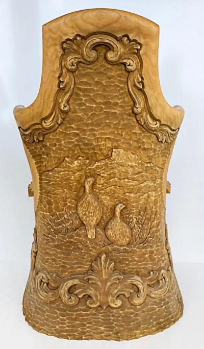 Norwegian Carved Kubbestol Chairs Hand Carved Tree Trunks with Birds and Turkey