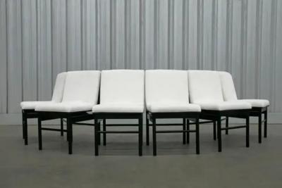 Novo Rumo Brazilian Modern 6 Chair Set in Off White Velvet Ebony Hardwood Novo Rumo 1960