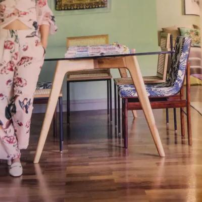 Novo Rumo Brazilian Modern 6 Chair Set in Off White Velvet Ebony Hardwood Novo Rumo 1960