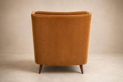 Novo Rumo Brazilian Modern Pair of Camel Mohair Club Chairs in Hardwood Att to Novo Rumo