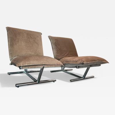 Novo Rumo Brazilian Modern Pair of Lounge Chairs in Velvet Metal Novo Rumo c 1970