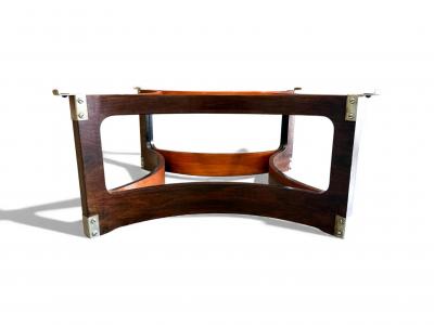Novo Rumo Brazilian Modern Round Coffee Table in Bent Rosewood Glass Novo Rumo 1960s
