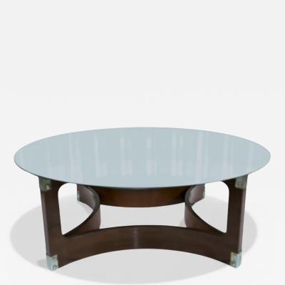 Novo Rumo Brazilian Modern Round Coffee Table in Bent Rosewood Glass Novo Rumo 1960s