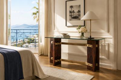 Novo Rumo Brazilian Modern Sideboard in Rosewood Brass Glass Novo Rumo Brazil