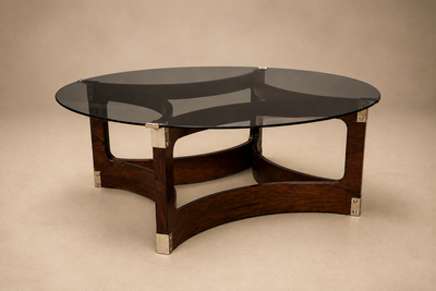 Novo Rumo Brazilian Round Coffee Table in Rosewood Glass by Novo Rumo Brazil 1960s