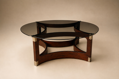 Novo Rumo Brazilian Round Coffee Table in Rosewood Glass by Novo Rumo Brazil 1960s
