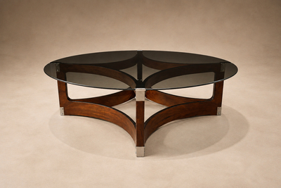Novo Rumo Brazilian Round Coffee Table in Rosewood Glass by Novo Rumo Brazil 1960s