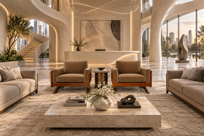 Novo Rumo Pair of Armchairs in Cavi na and Mushroom Taupe Mohair Novo Rumo