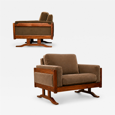 Novo Rumo Pair of Armchairs in Cavi na and Mushroom Taupe Mohair Novo Rumo