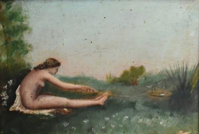 Nude bather symbolist painting 1900s 
