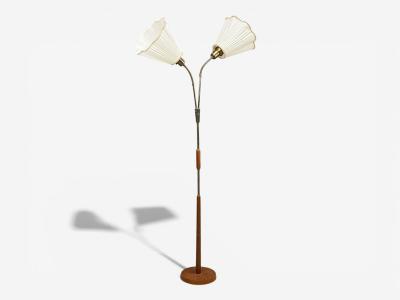 Nybro Armaturfabrik Floor Lamp Wood Metal Fabric Sweden 1940s