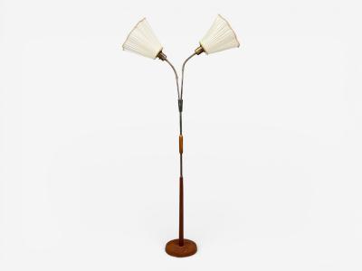 Nybro Armaturfabrik Floor Lamp Wood Metal Fabric Sweden 1940s