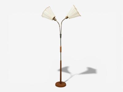 Nybro Armaturfabrik Floor Lamp Wood Metal Fabric Sweden 1940s