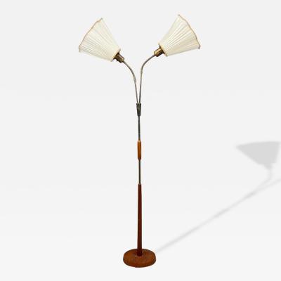 Nybro Armaturfabrik Floor Lamp Wood Metal Fabric Sweden 1940s
