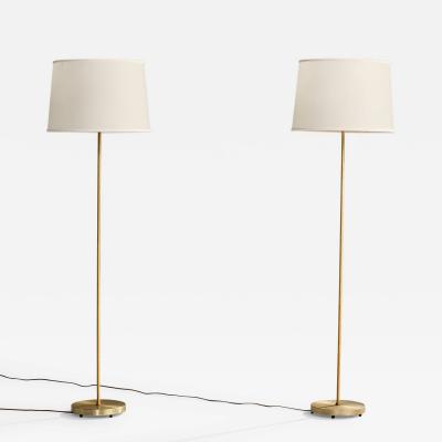 Nybro Armaturfabrik Floor Lamps with Brass and Parchment Sweden 1960s