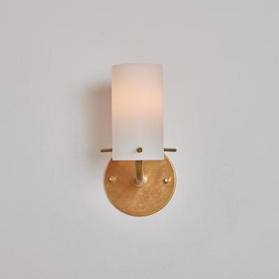 O Luce Pair of 1950s Tito Agnoli Brass Glass Cylindrical Wall Lamps for O Luce