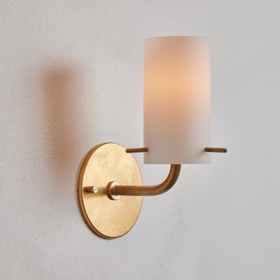O Luce Pair of 1950s Tito Agnoli Brass Glass Cylindrical Wall Lamps for O Luce