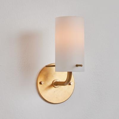 O Luce Pair of 1950s Tito Agnoli Brass Glass Cylindrical Wall Lamps for O Luce
