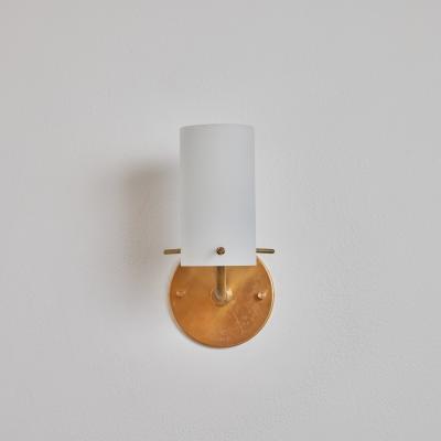 O Luce Pair of 1950s Tito Agnoli Brass Glass Cylindrical Wall Lamps for O Luce