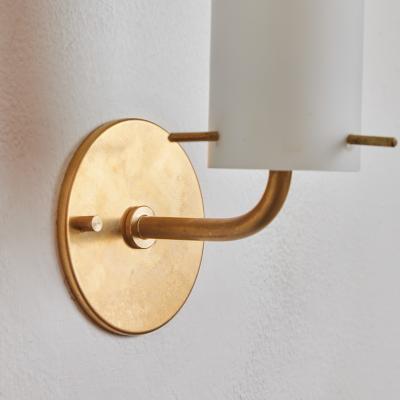 O Luce Pair of 1950s Tito Agnoli Brass Glass Cylindrical Wall Lamps for O Luce