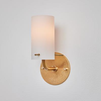 O Luce Pair of 1950s Tito Agnoli Brass Glass Cylindrical Wall Lamps for O Luce