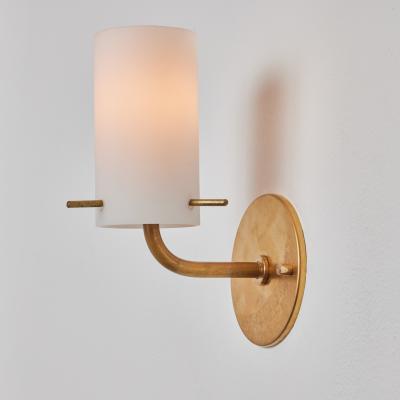 O Luce Pair of 1950s Tito Agnoli Brass Glass Cylindrical Wall Lamps for O Luce