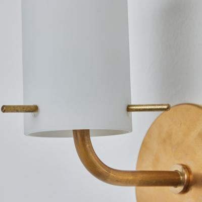 O Luce Pair of 1950s Tito Agnoli Brass Glass Cylindrical Wall Lamps for O Luce