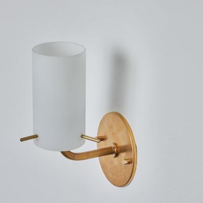 O Luce Pair of 1950s Tito Agnoli Brass Glass Cylindrical Wall Lamps for O Luce