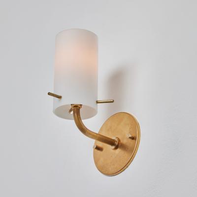 O Luce Pair of 1950s Tito Agnoli Brass Glass Cylindrical Wall Lamps for O Luce
