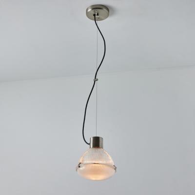 O Luce Pair of 1960s Tito Agnoli Glass Metal Suspension Lamps for O Luce